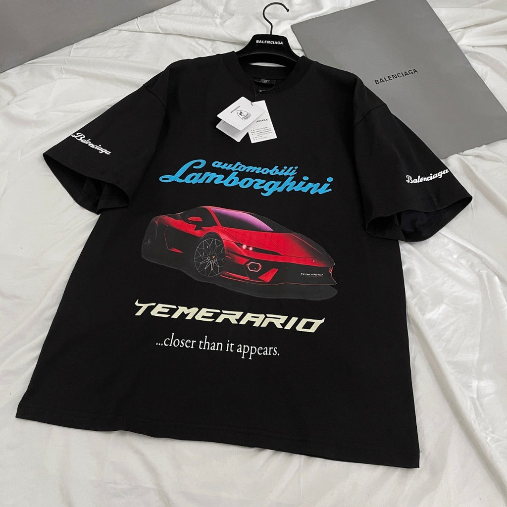 Balenciaga x Lamborghini Men's And Women's Summer Car Printing Round Neck Cotton Short Sleeve T-Shirt #71838