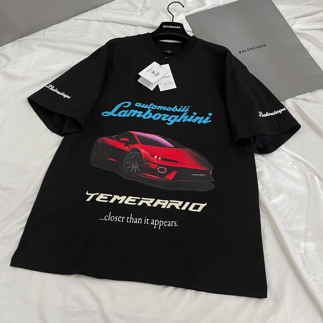 Balenciaga x Lamborghini Men's And Women's Summer Car Printing Round Neck Cotton Short Sleeve T-Shirt #71838