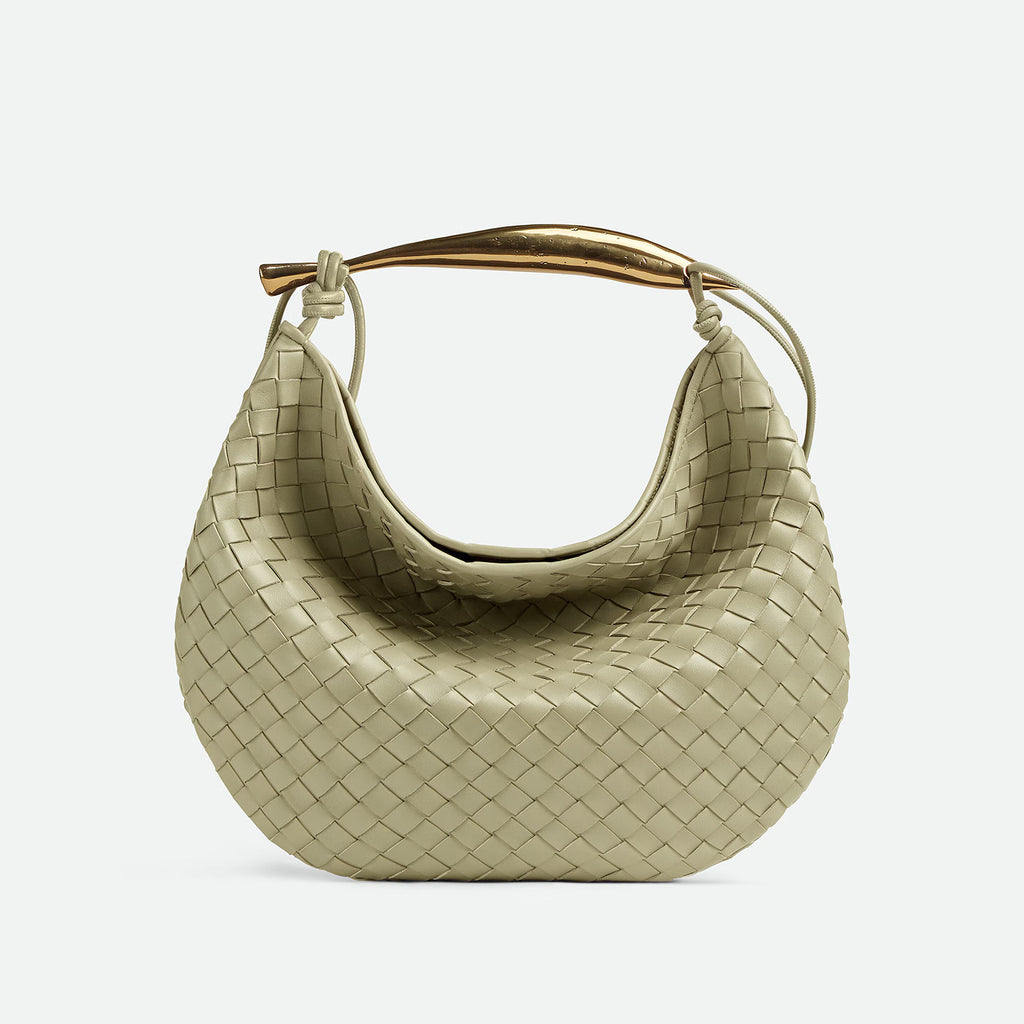 Bottega Veneta Women's Solid Color Woven Magnetic Clasp Closure Sheepskin Half Moon Bag Casual Sardine Tote Bags #75432