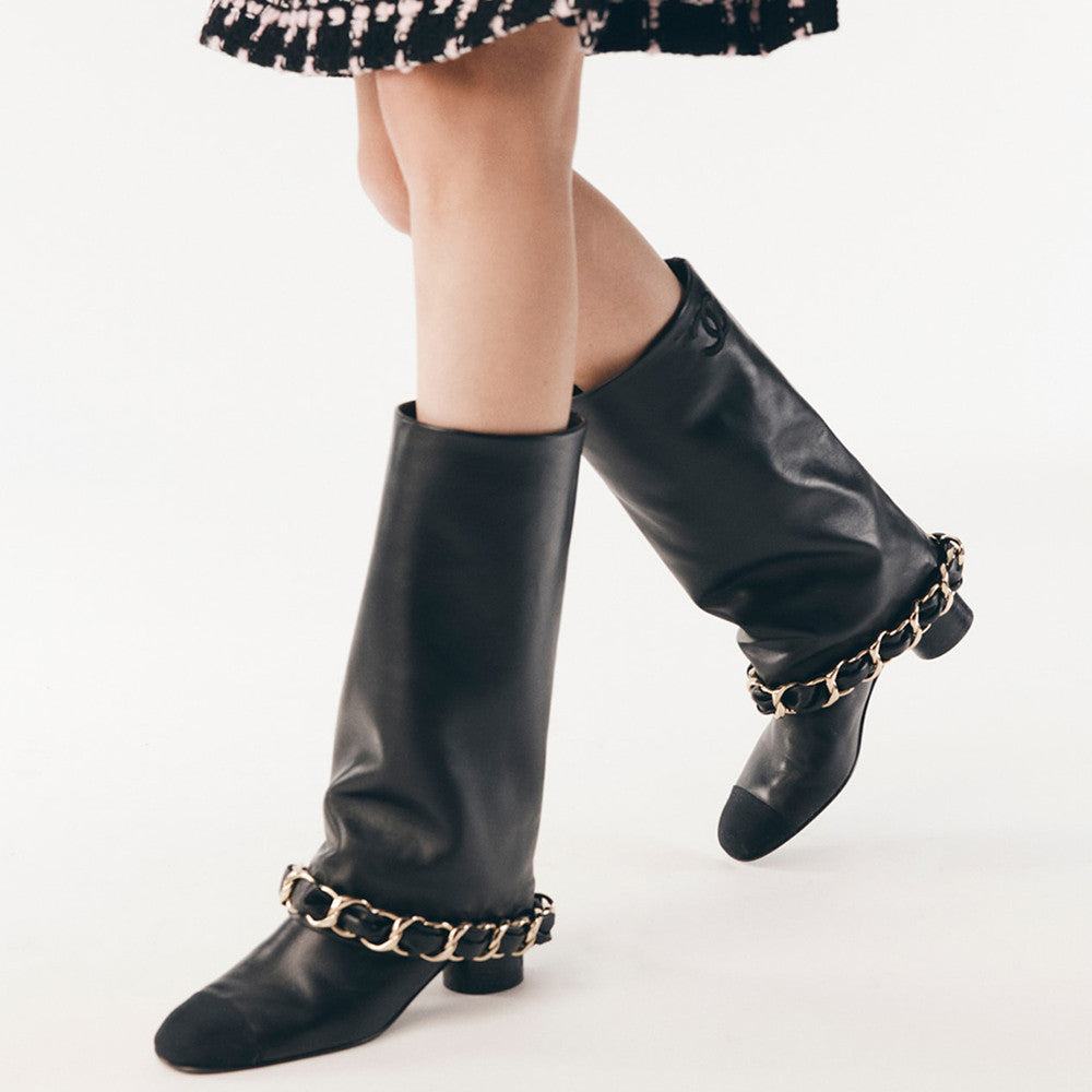 Chanel High Boots Lambskin Grosgrain Black #335049