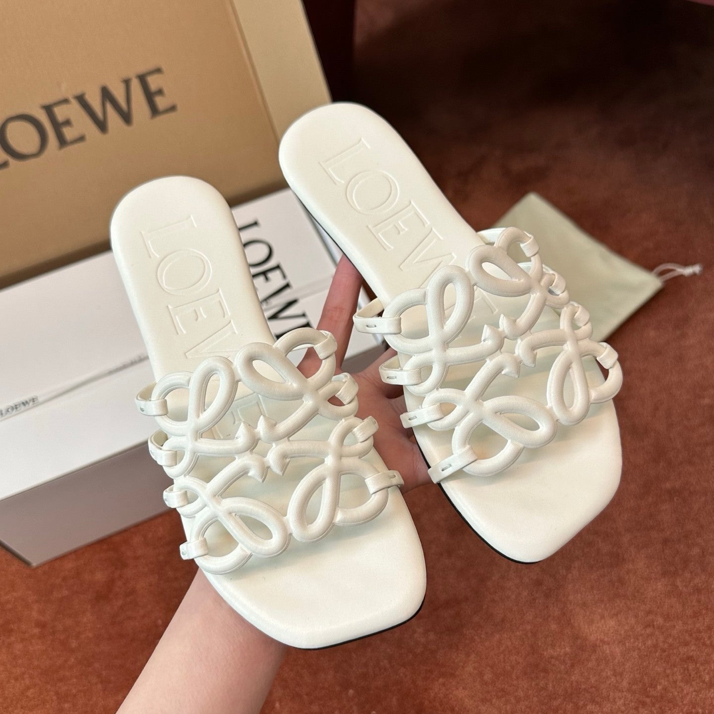 LOEWE Women's Summer Solid Colour Soft Cow Leather Petal Anagram Sandals Slippers Shoes #76752