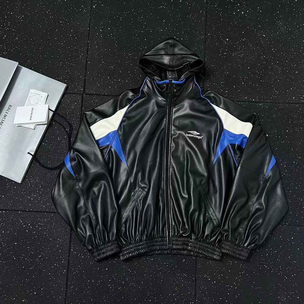 Balenciaga Leather Hooded Zip Jacket #96691