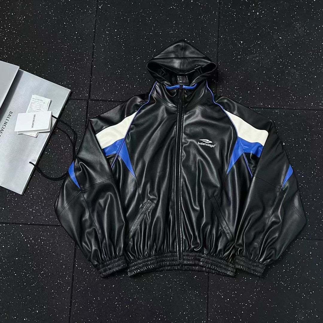 Balenciaga Leather Hooded Zip Jacket #96691