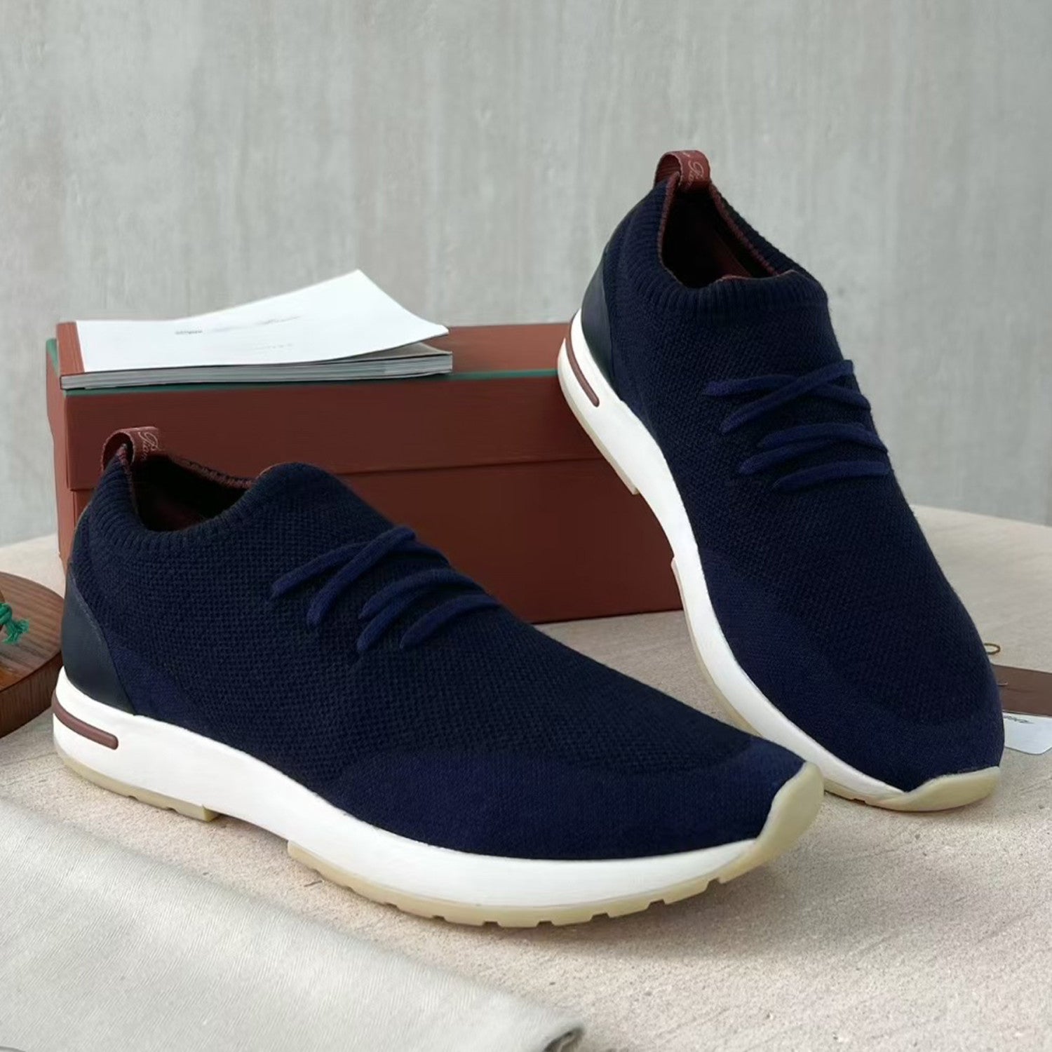 Loro Piana 360 Lp Flexy Walk Men's Autumn/winter Sports Shoes Two-tone Fashion Luxury Knit Comfortable Casual Footwear Ngvp #2435