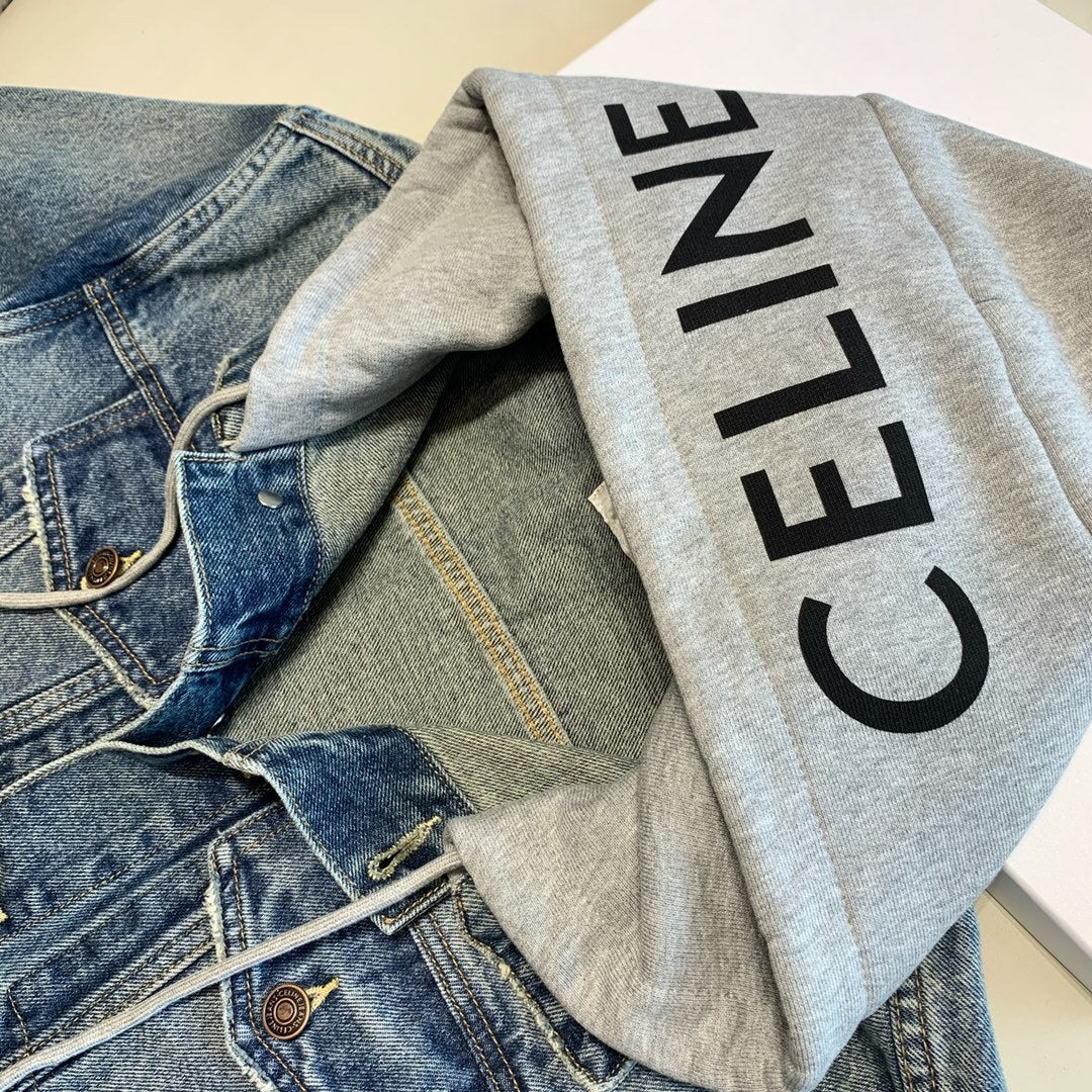 Celine Men's Autumn Blue Denim Single Breasted Hooded Jacket #75786
