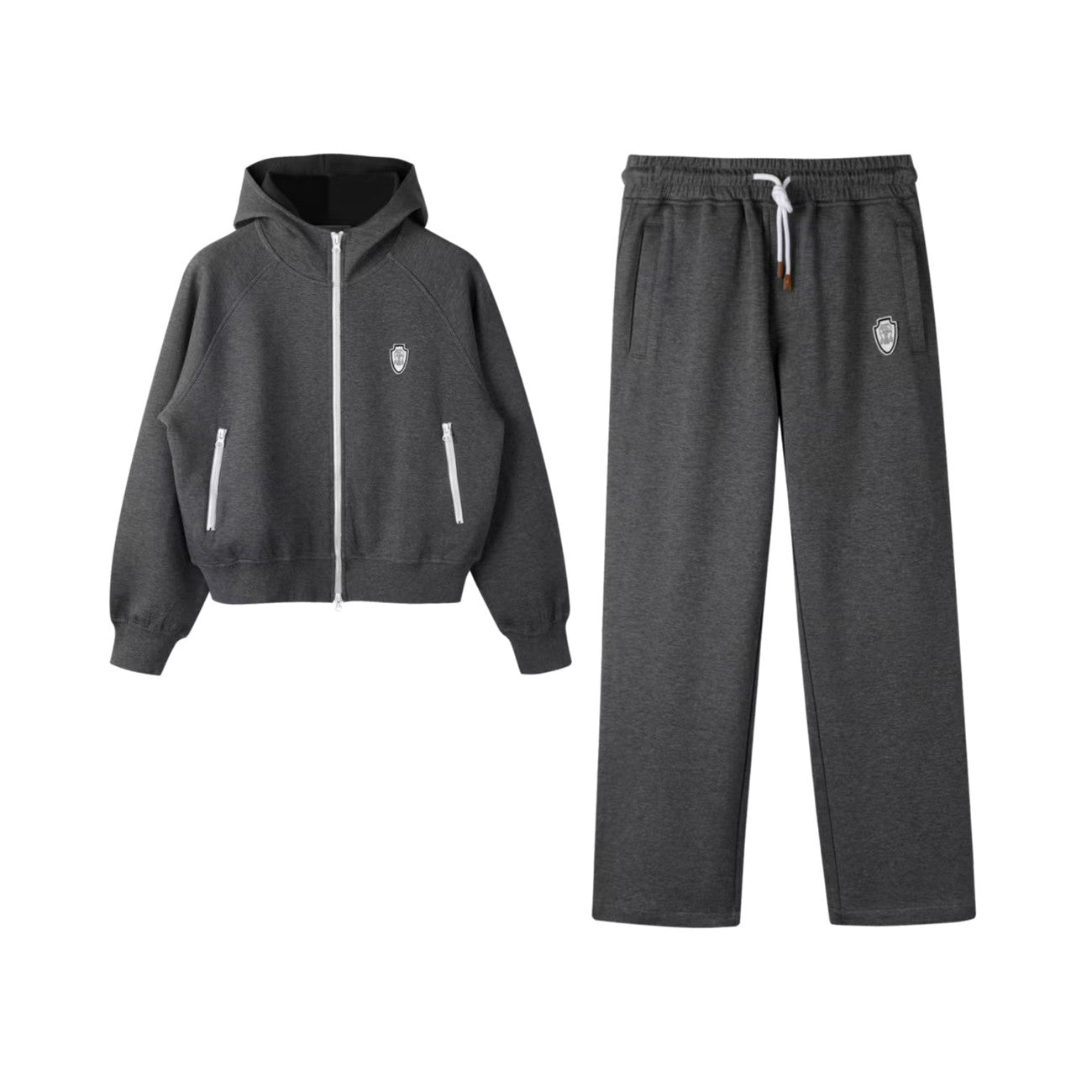 Brunello Cucinelli Men's And Women's Spring/fall Fashion Casual Solid Color Hooded Zipper Jacket With Logo Trim Solid Color Elastic Waist Casual Wide Leg Pants Pants Suit Set #79265