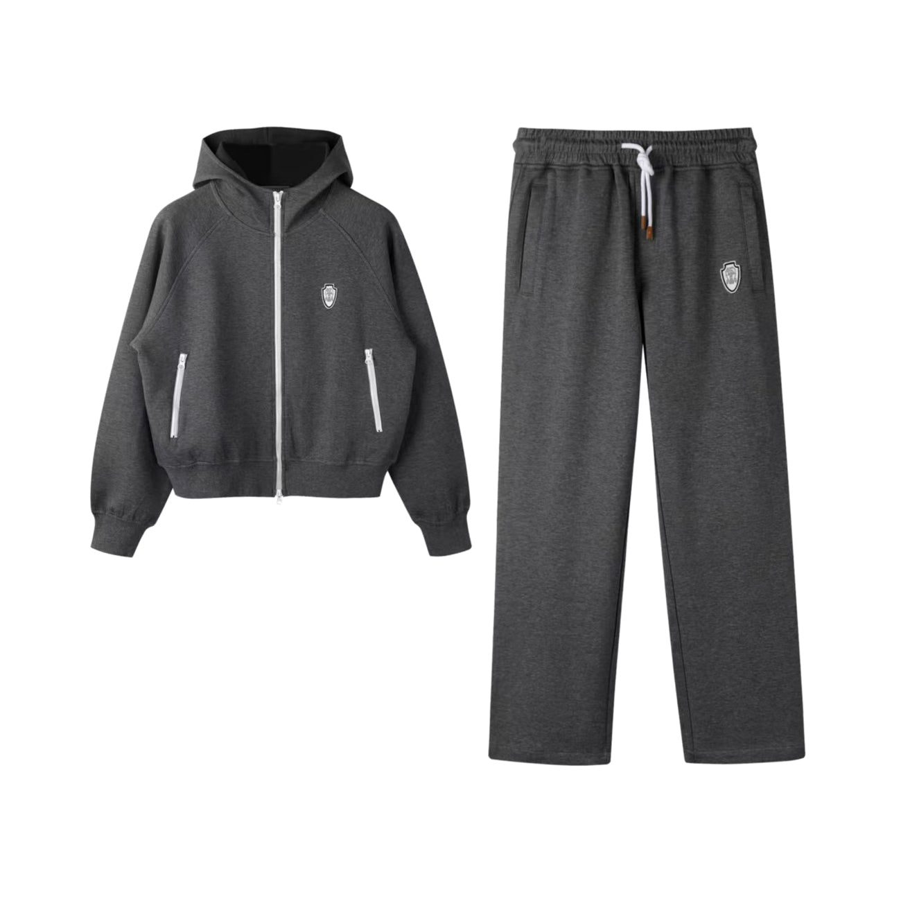 Brunello Cucinelli Men's And Women's Spring/fall Fashion Casual Solid Color Hooded Zipper Jacket With Logo Trim Solid Color Elastic Waist Casual Wide Leg Pants Pants Suit Set #79265