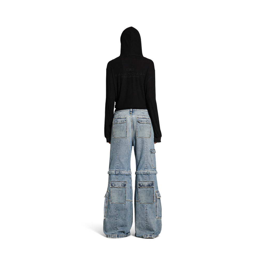 Balenciaga Men's Women's Four Seasons Cotton Solid Color Mid Waist Cargo Flare Trousers Denim Pants Ngvp #1395