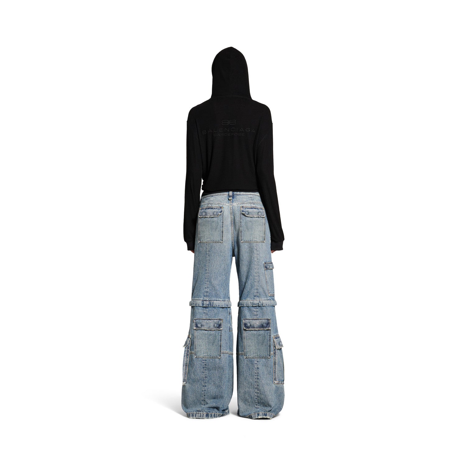 Balenciaga Men's Women's Four Seasons Cotton Solid Color Mid Waist Cargo Flare Trousers Denim Pants Ngvp #1395