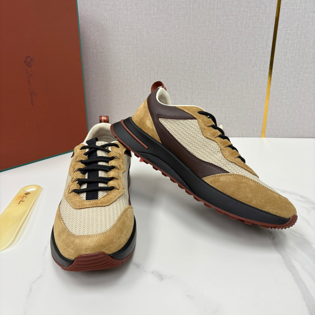 Loro Piana Week End Walk Mesh Cowhide Suede Casual Sneakers #381648