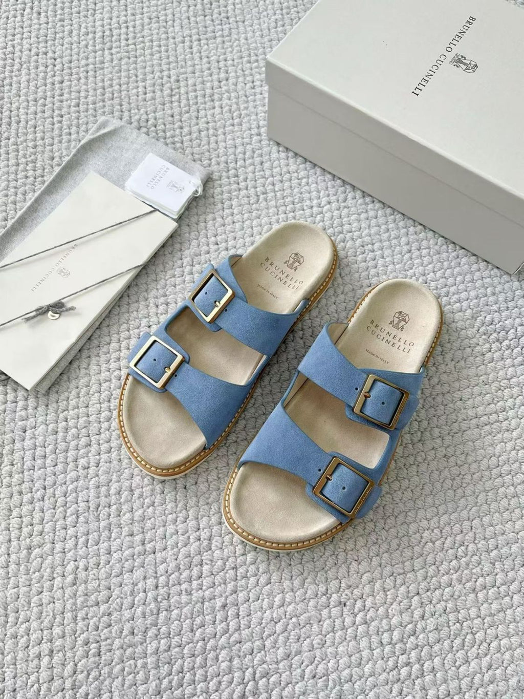 Brunello Cucinelli Suede slides with buckles for Man in Hazelnut