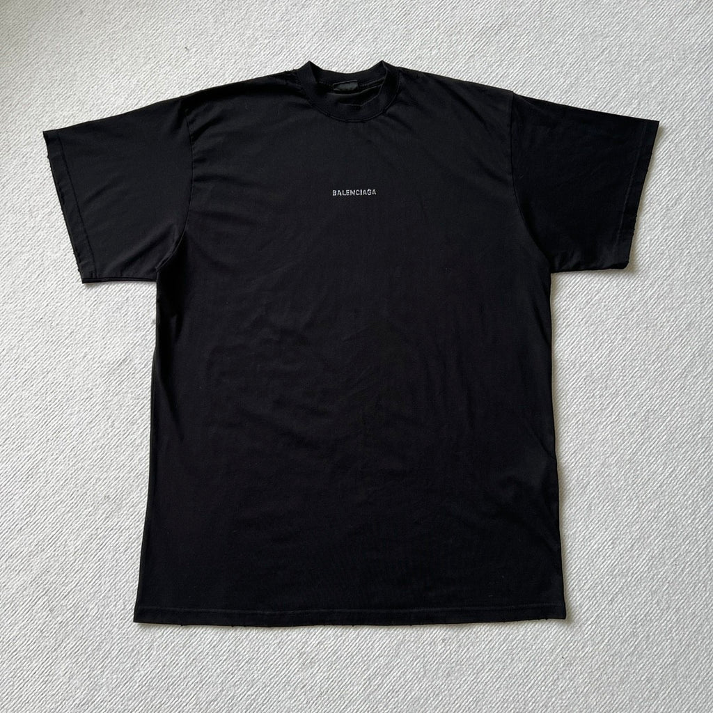 Balenciaga Men's Summer Hot Drill Logo Letter Print Black Cotton Short Sleeve T-Shirt #99726