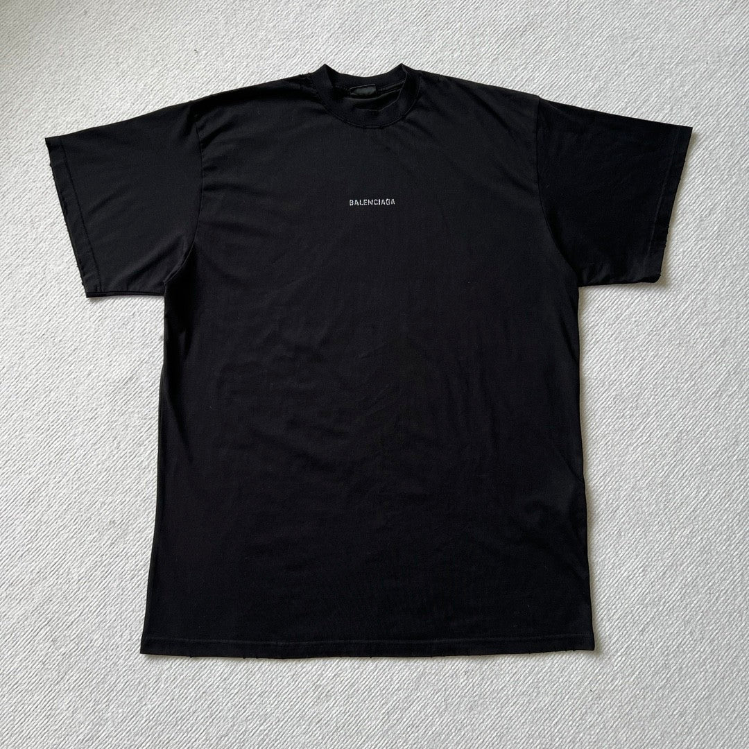 Balenciaga Men's Summer Hot Drill Logo Letter Print Black Cotton Short Sleeve T-Shirt #99726