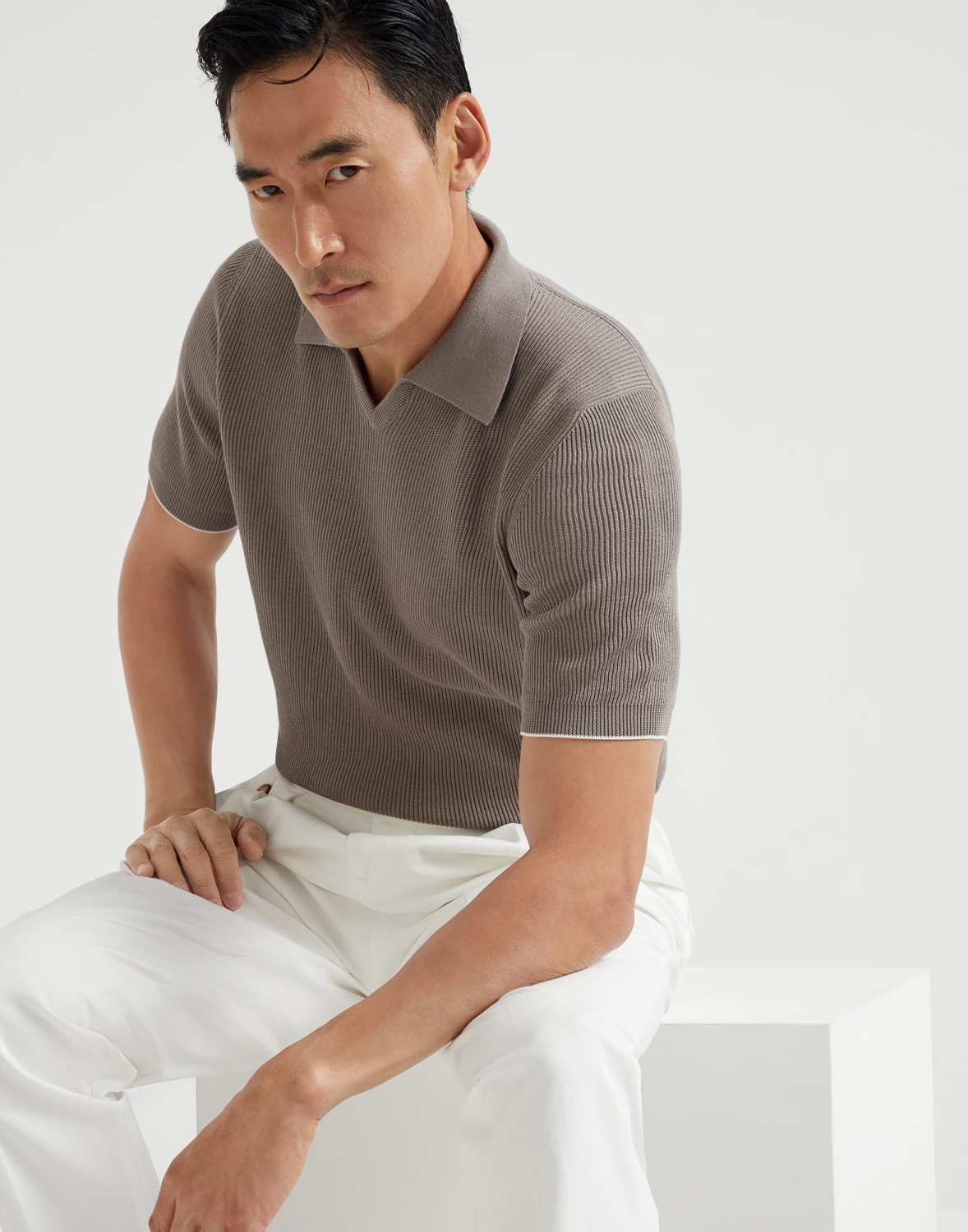 Brunello Cucinelli Men's Business Casual Spring Summer Cotton British Ribbed Knit Polo Shirt Fashion Trend Casual Comfort Lapel T-Shirt Ngvp #1347