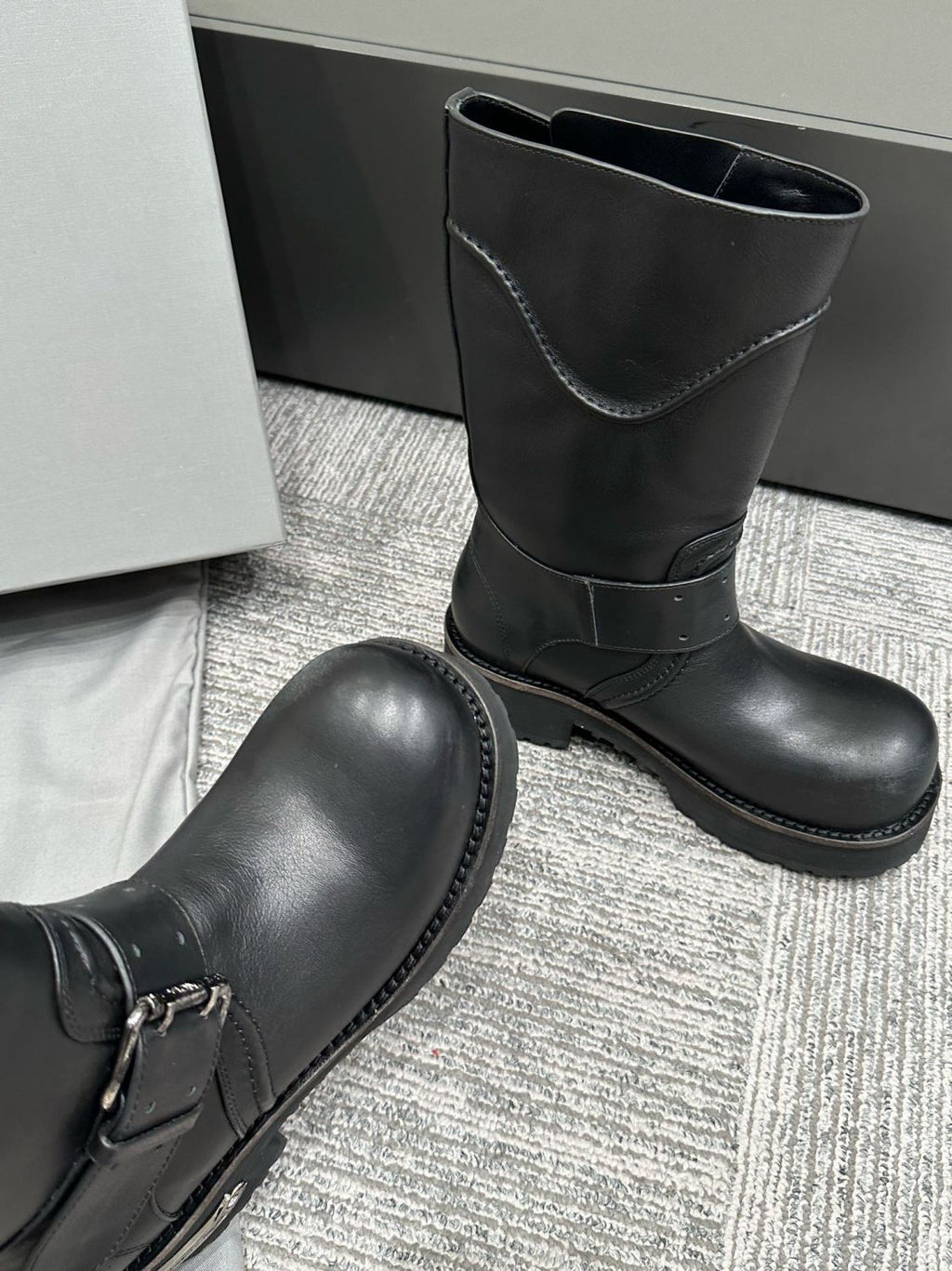Balenciaga Women's Four Seasons Solid Color Grained Cowhide Tall Martin Boots Shoes #76679