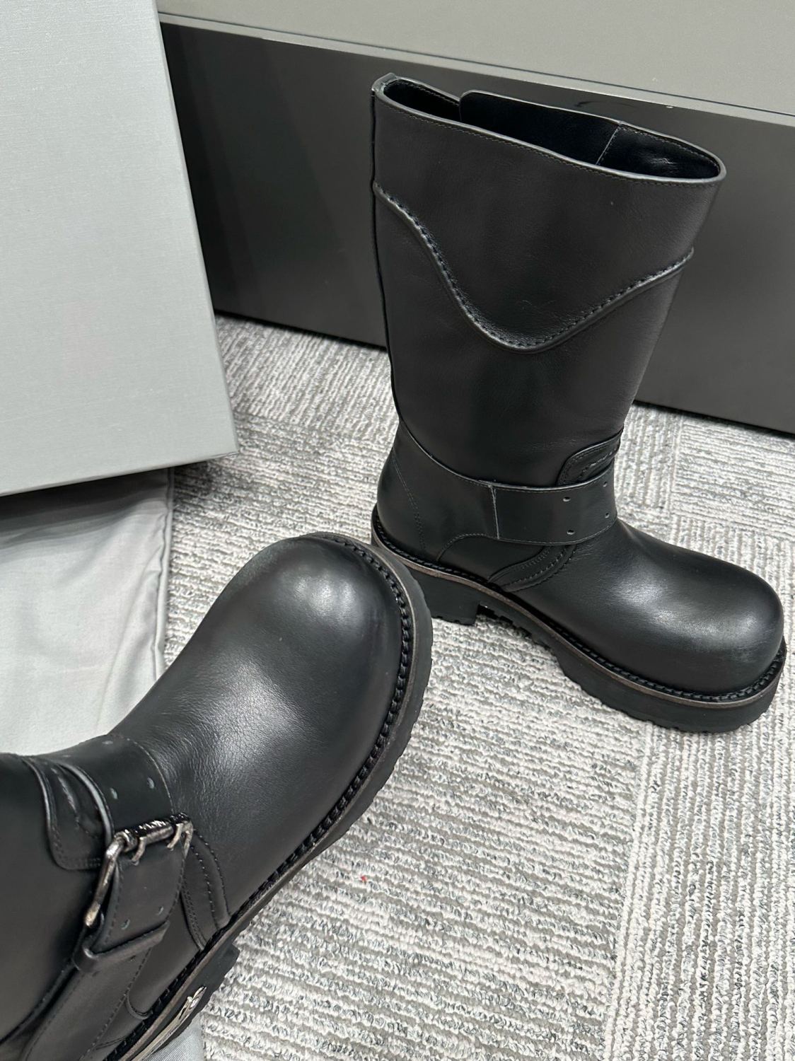 Balenciaga Women's Four Seasons Solid Color Grained Cowhide Tall Martin Boots Shoes #76679