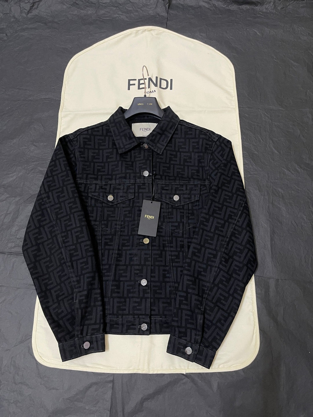 Fendi FF Motif Denim Jacket Long Jeans Jeans Black #333143