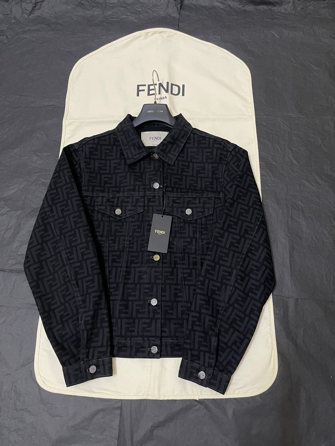 Fendi FF Motif Denim Jacket Long Jeans Jeans Black #333143