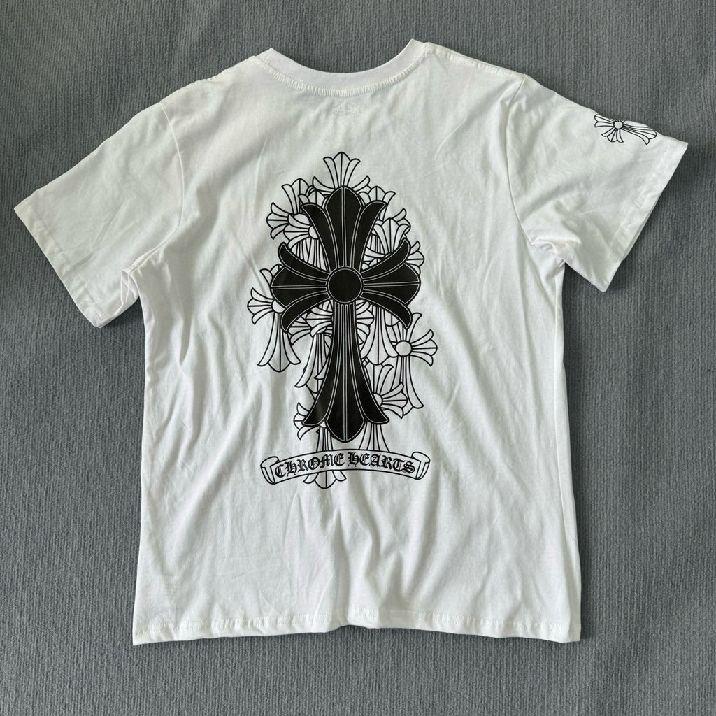 Chrome Hearts Men's Summer Solid Color Cross Print Round Neck Cotton Short Sleeve T-Shirt #77171