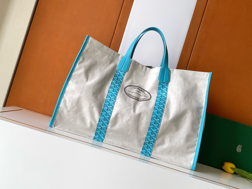 Goyard 2026 Limited Edition Méditerranée Turquoise Blue Two-tone Canvas Beach Bag Stylish Casual Large-capacity Shopping Bag Bags #84432A
