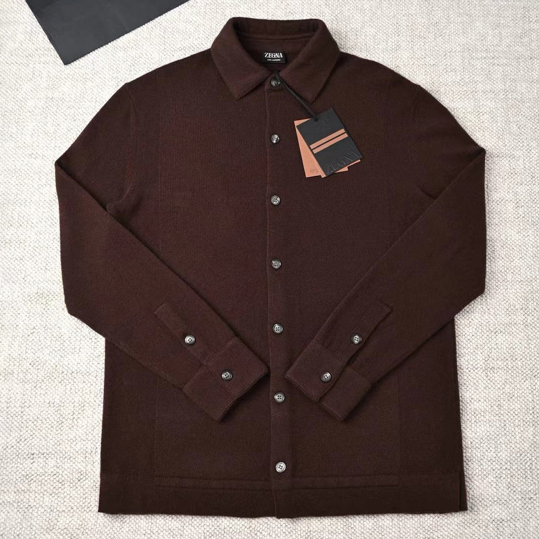 Ermenegildo Zegna Men's Spring. Summer. Autumn Cashmere Silk Lapel Long Sleeved Single Breasted Solid Color Shirt Ngvp #2564