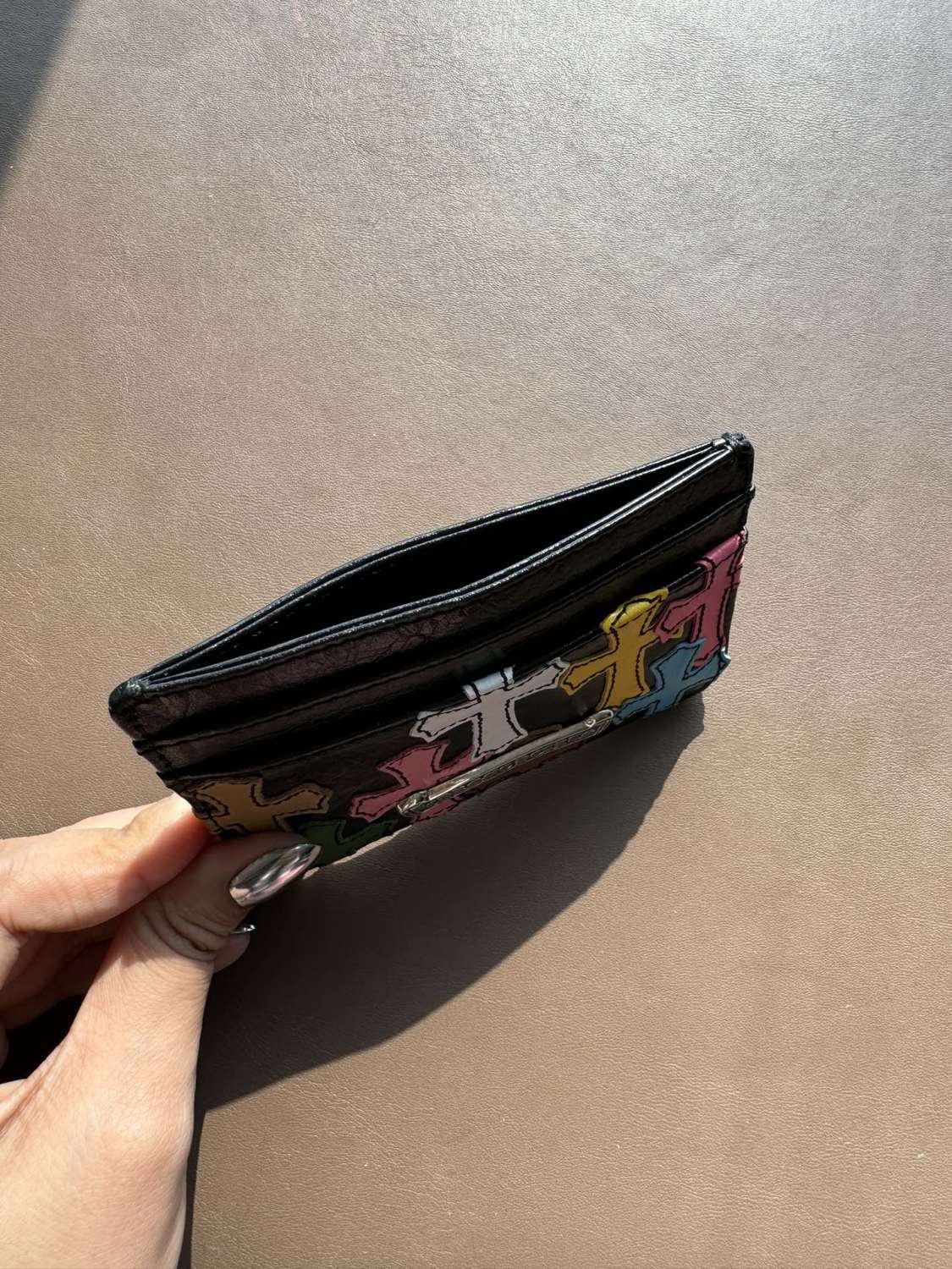 Chrome Hearts Men's Women's Colourful Cross Card Holder Purses Coin Purse Black Leather Fashion High Street Trend Personalised Wallet Bags Bag #81255
