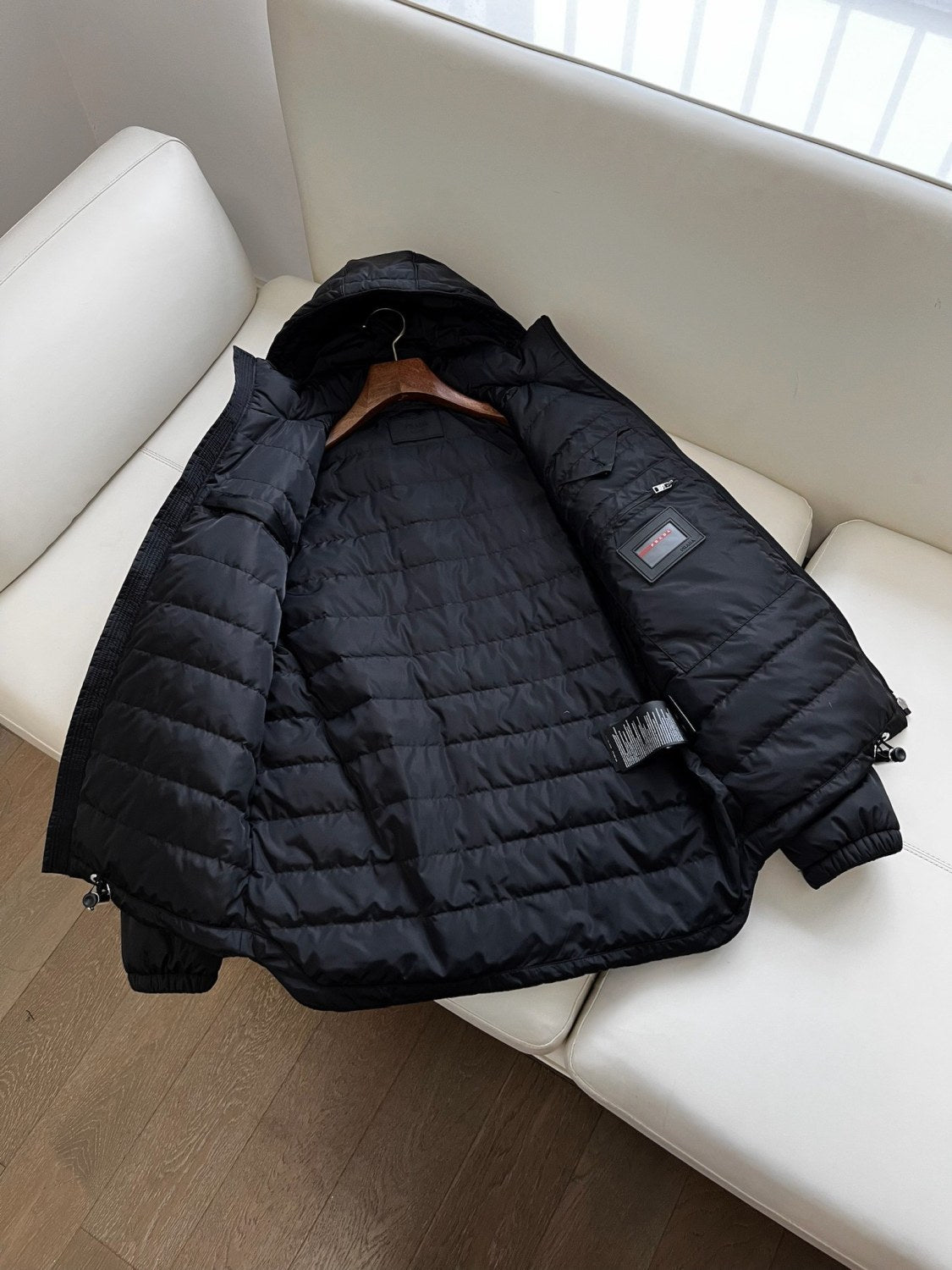 Prada Men's Autumn and Winter Solid Color Letter Logo Hooded Warm Zipper Long Sleeve Puffer Down Jacket #73422