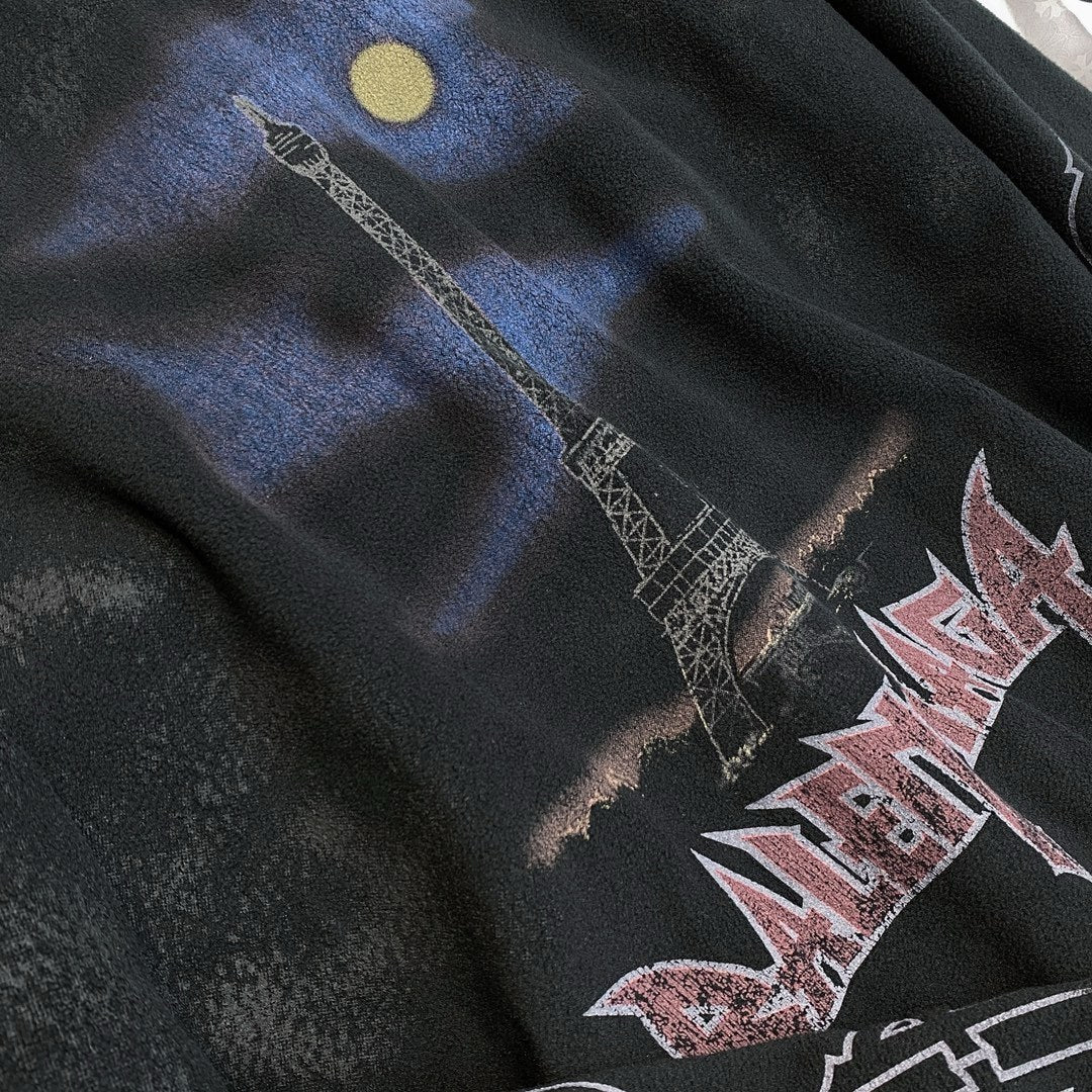 Balenciaga Men And Women With The Same Models Spring And Fall Do Old Do Fake Holes Washed Hooded Sweatshirt Pullover Paris Moon No Pocket Hoodie Oversized Black Faded #72926