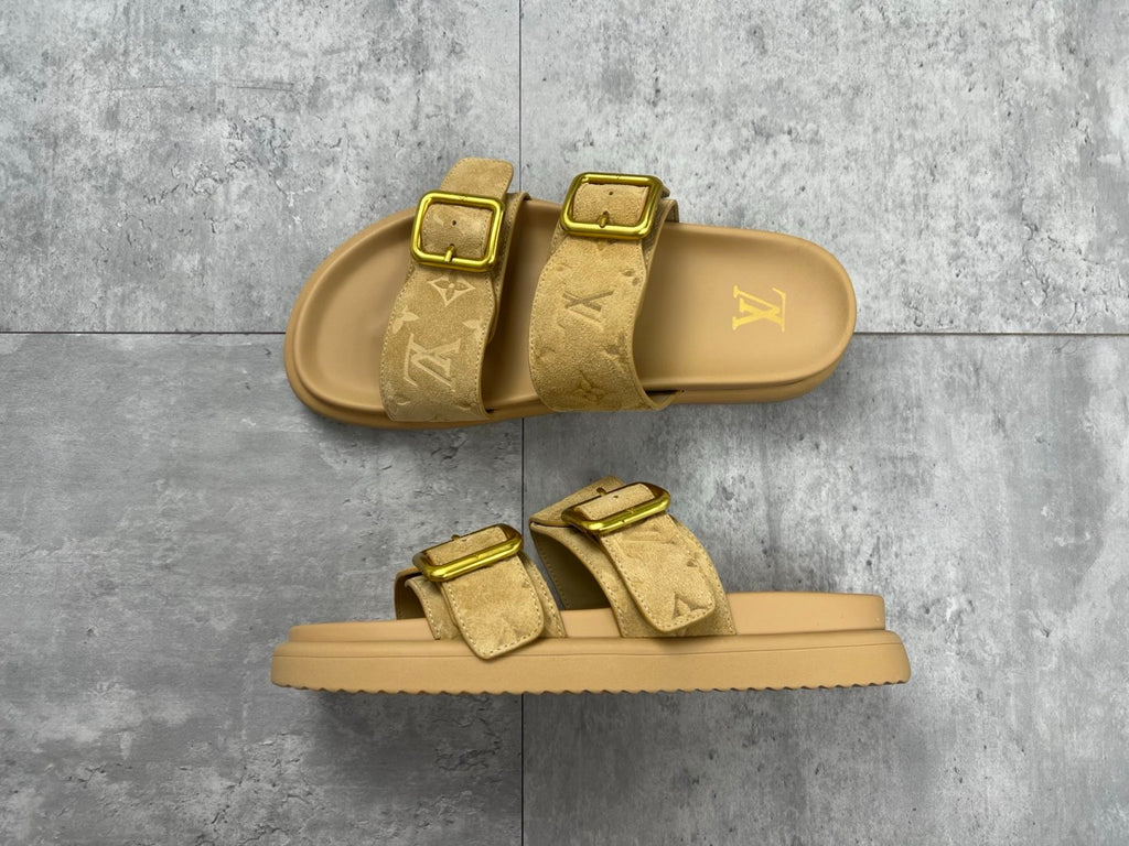 Louis Vuitton Men's Summer Solid Color Classic Fashion Casual Logo Print Slippers Round Toe Flat Mule Shoes #78169