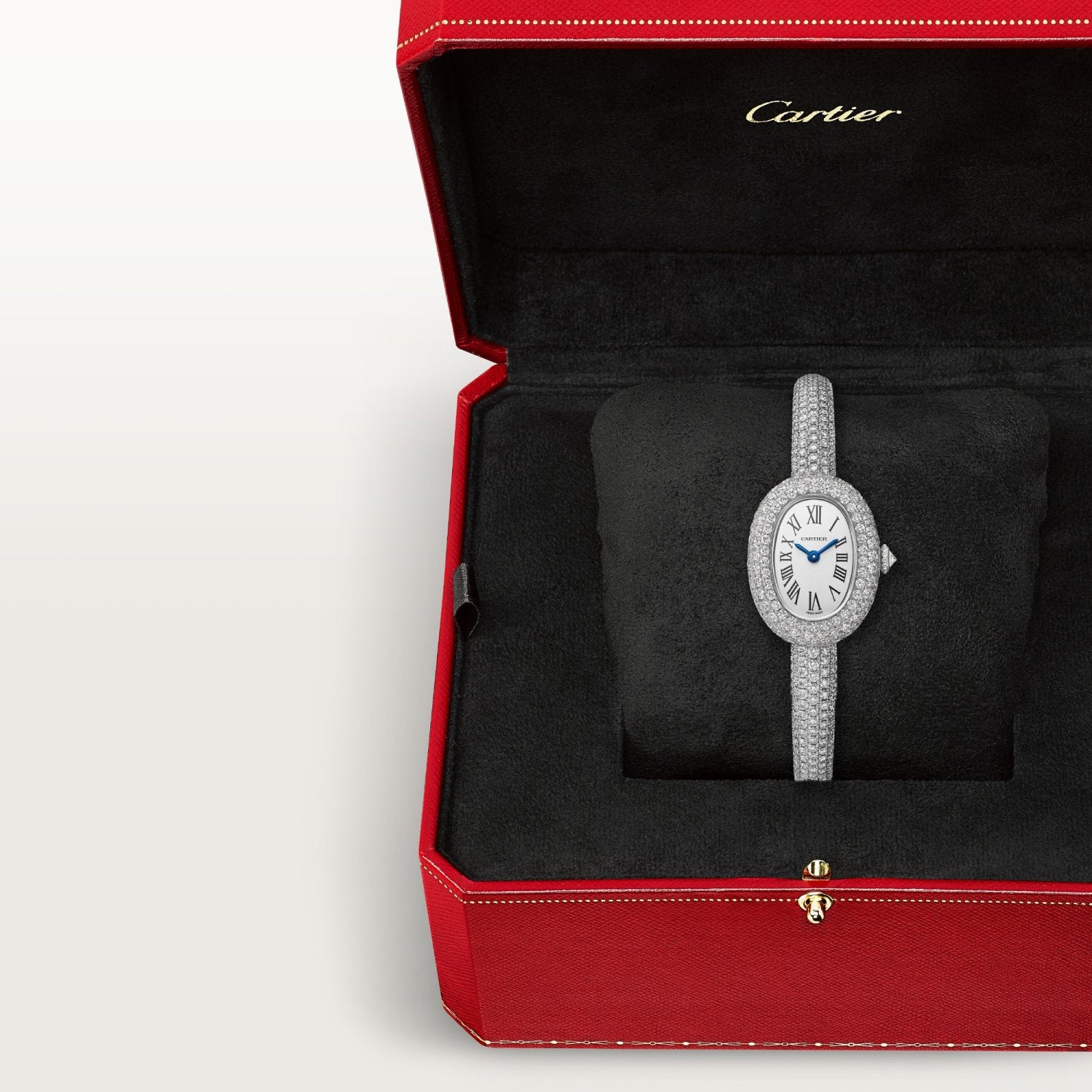 Cartier Women's Baignoire Watch Bathtub Collection Quartz Movement Steel Case Full Diamonds Bracelet Watch #81279