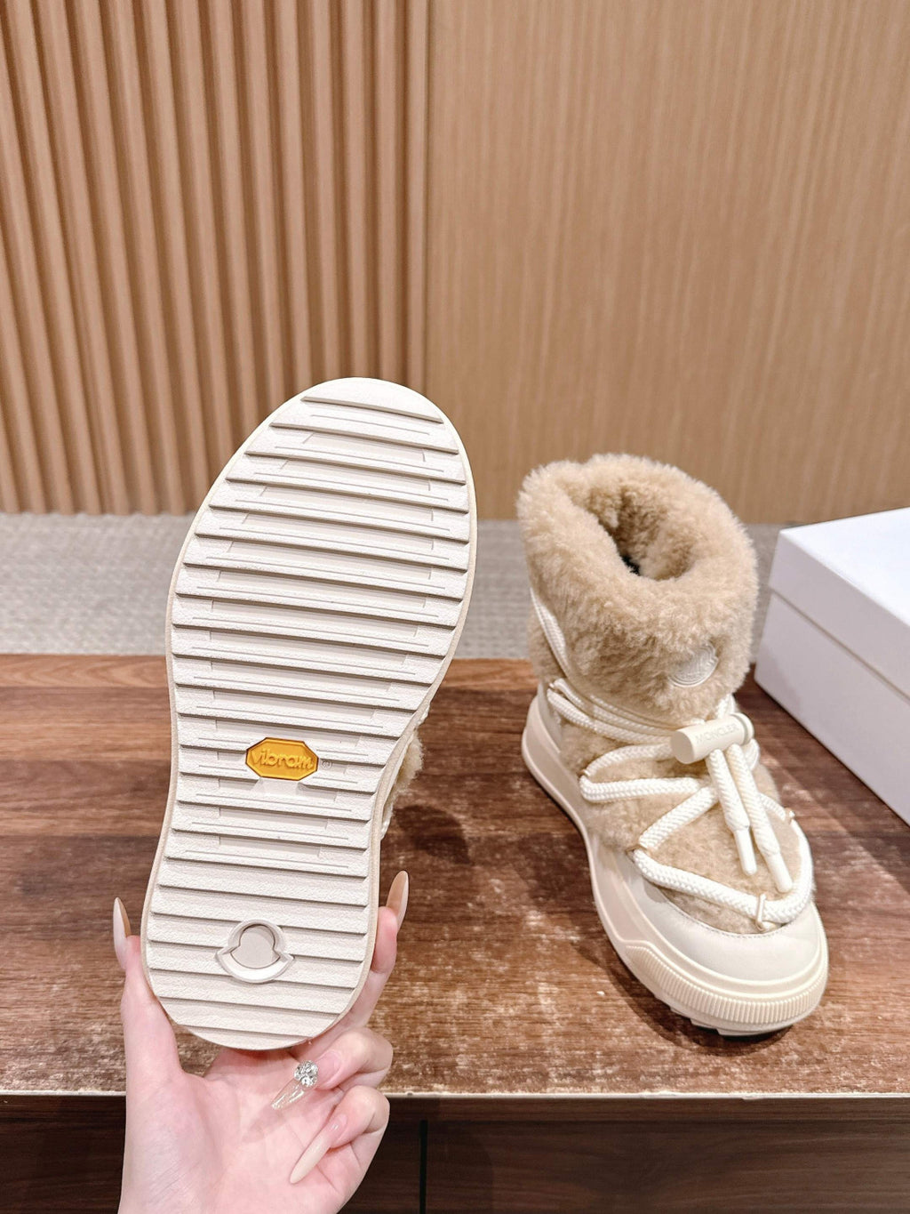 Moncler Light Beige Moncler Altive Mid Teddy Snow Boots #334369