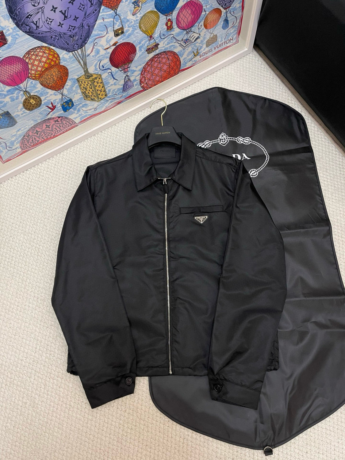 Prada Men's Fall/Winter Fashion Casual Solid Color Collared Zipper Nylon Triangular Logo Shirt Style Jacket #79153