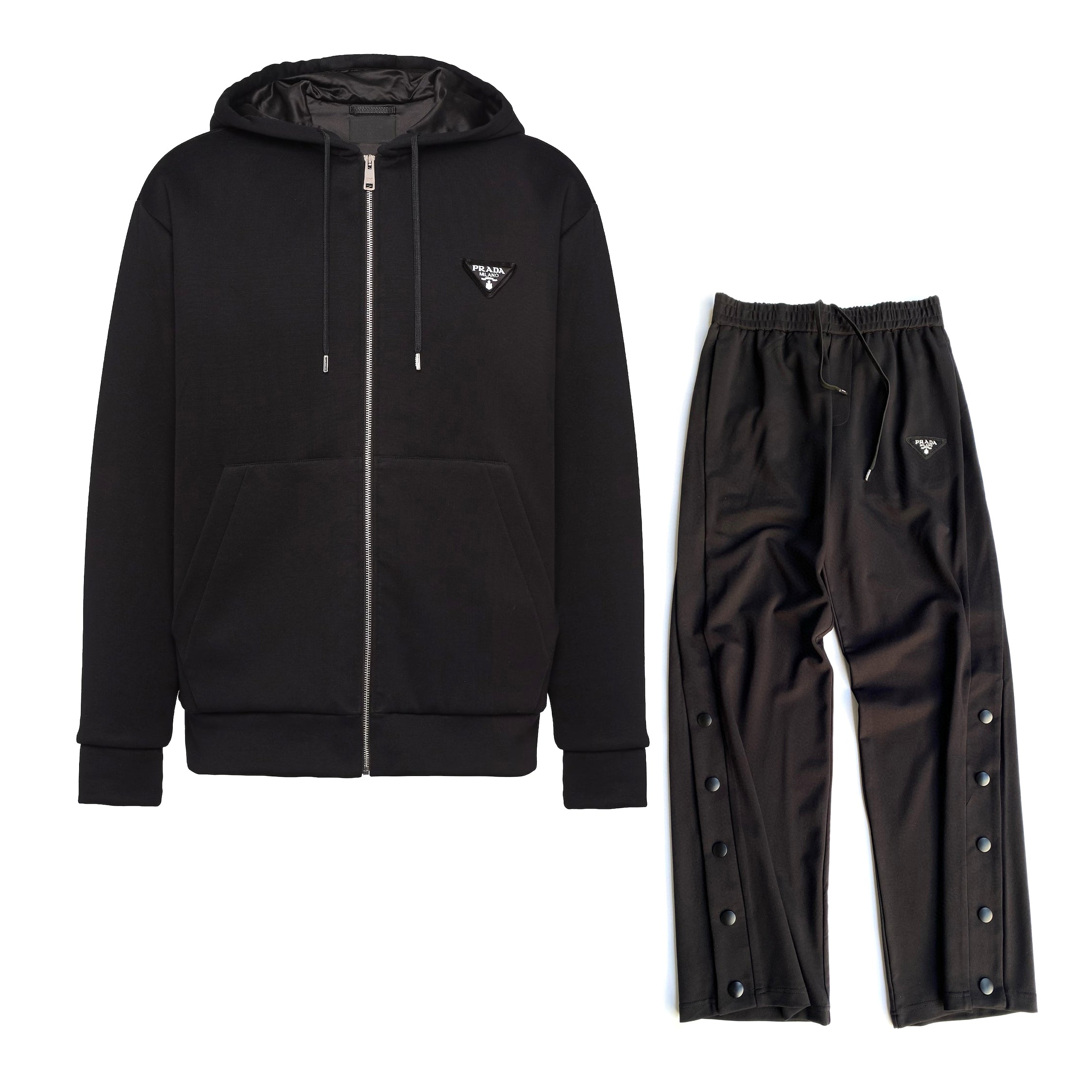 Prada Men's Winter Cotton Zip Drawstring Hooded Jacket Stretch Sweatpants Pants Suit Set #97743