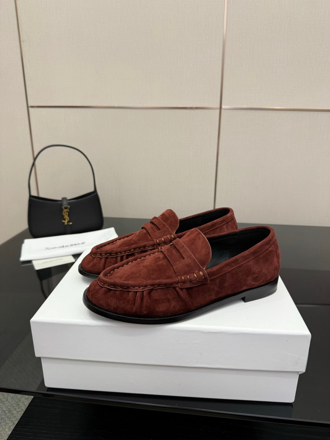 Saint Laurent Women's Autumn/Winter Fashion Casual Sheepskin Suede Round Toe Slip On Flat Loafers Casual Shoes #78376