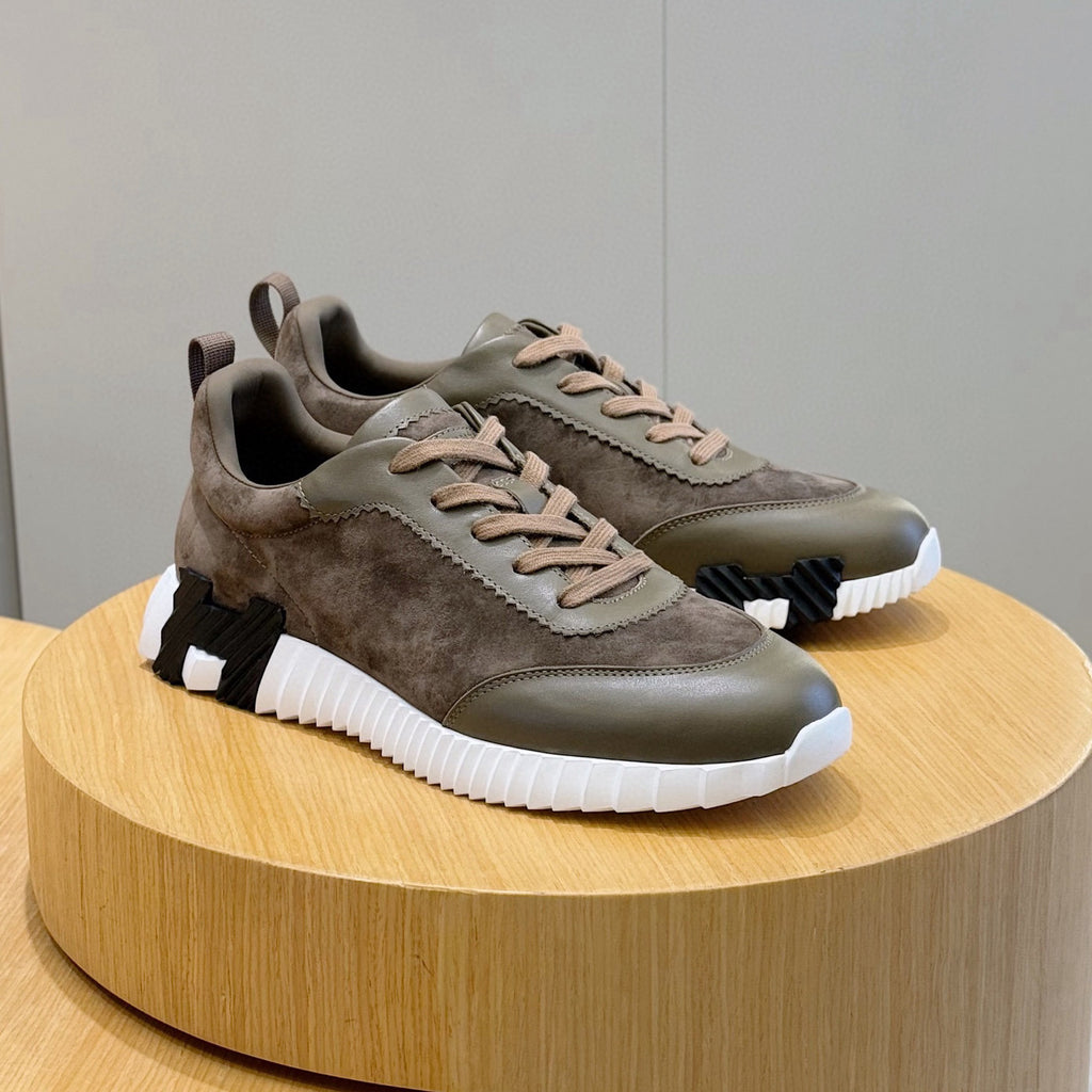 Hermes Men's Spring/Summer Fashion Casual Round Toe Lace Up Contrasting Color Suede Cowhide Low Top Sneakers #78237