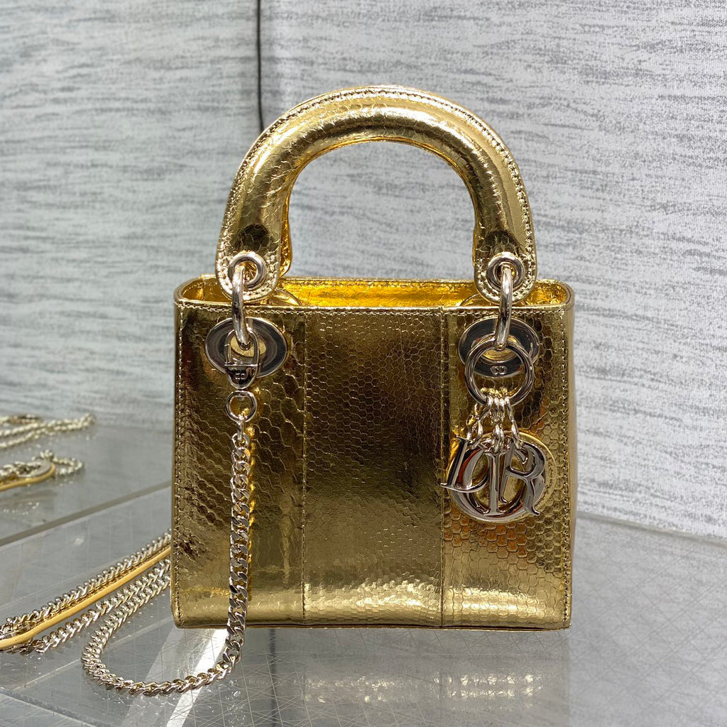 Dior Lady Women's Solid Color Metal Pendant Detachable Chain Shoulder Strap Snake Skin Single Shoulder Crossbody Handbag Bag Bags #77722