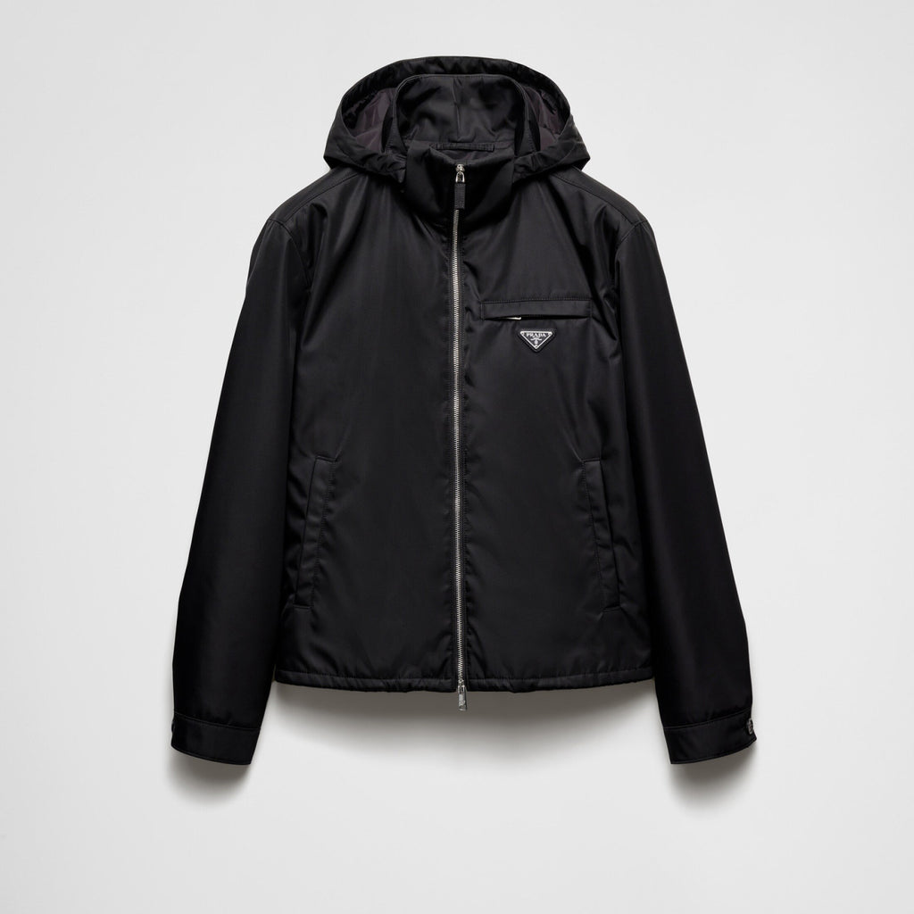 Prada Men's Fall And Winter Recycled Nylon Short Jacket Black Hooded Zipper Jacket Logo Pockets Fashion Trend Casual Jacket #81397