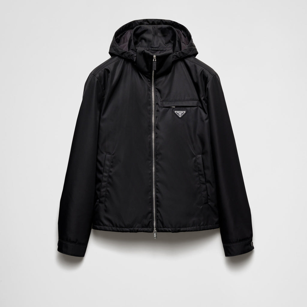 Prada Men's Fall And Winter Recycled Nylon Short Jacket Black Hooded Zipper Jacket Logo Pockets Fashion Trend Casual Jacket #81397