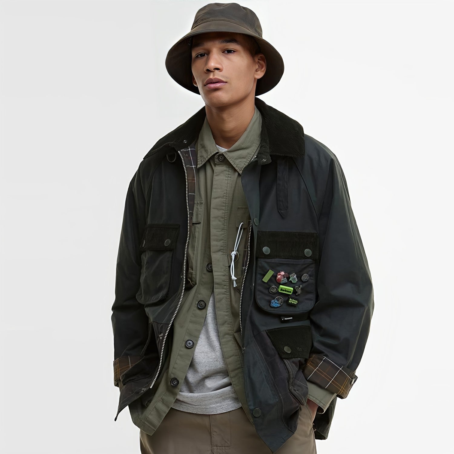 Barbour × Crocs Men's Women's Fall And Winter Lapel Oil Wax Jacket Badge Fashion Trend Pockets Casual Hooded Single-breasted Jacket Ngvp #2624