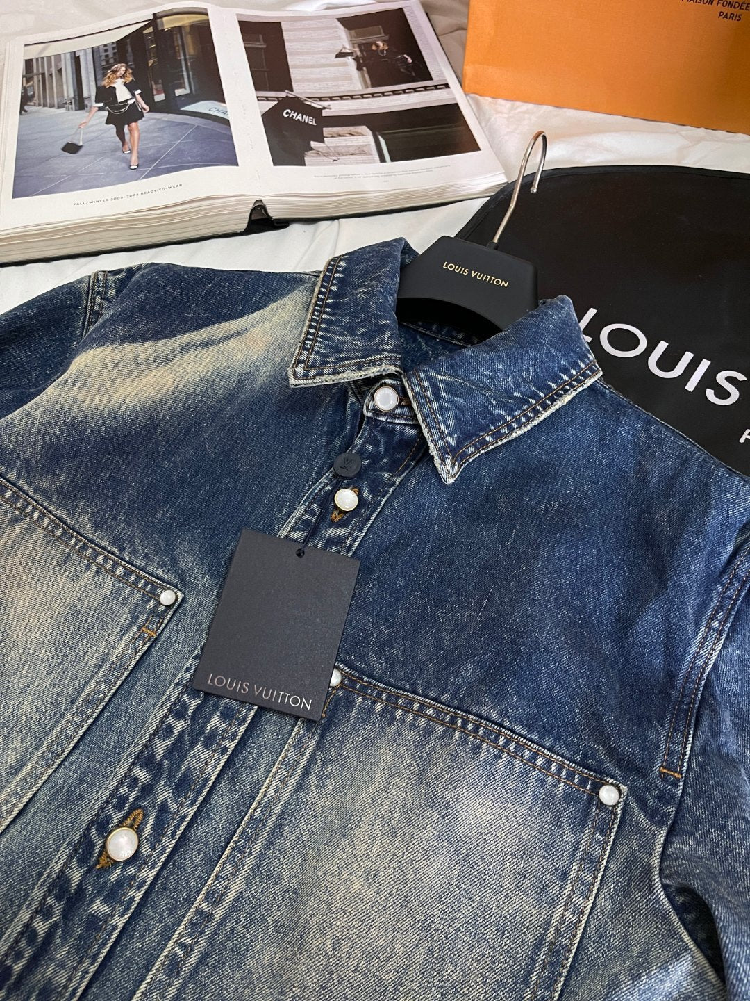 Louis Vuitton Men's Spring And Fall Blue Logo Badge Lapel Single Breasted Gradient Long Sleeved Shirt Jacket #75392