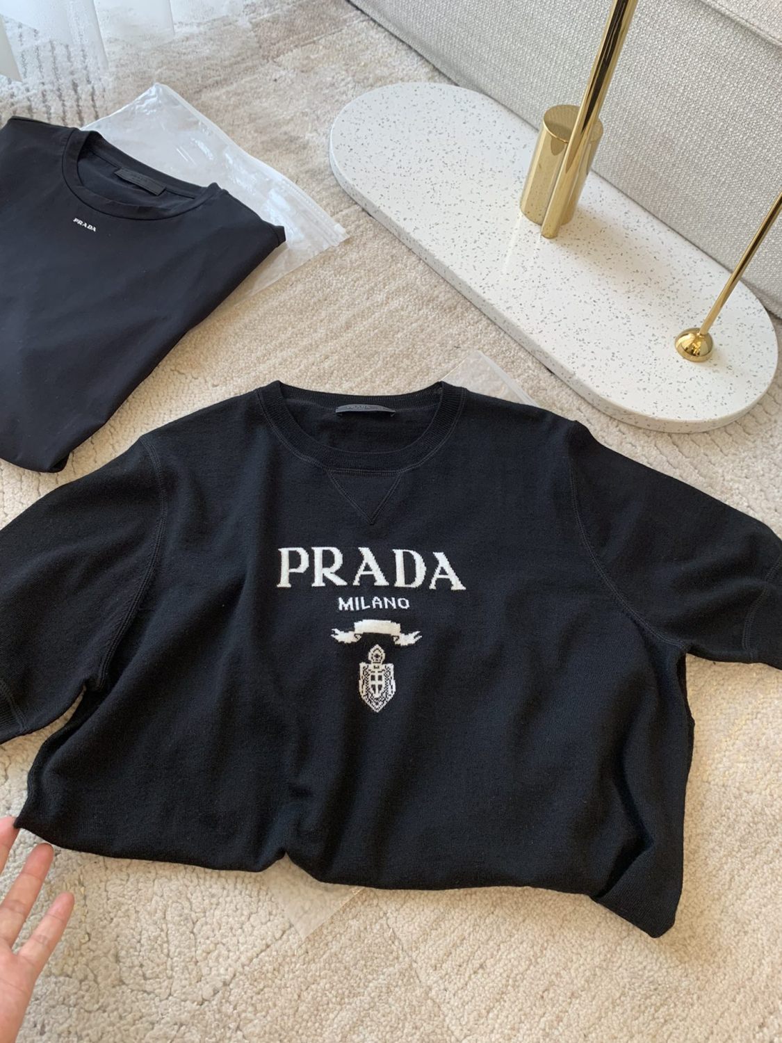 Prada Men's Summer Dark Blue Letter Print Round Neck Cotton Short Sleeve T-Shirt #99512
