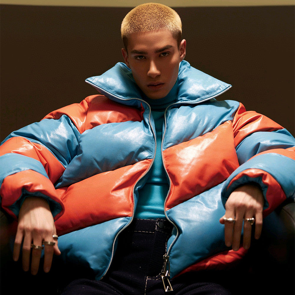 Bottega Veneta Colorblocked Leather Puffer Down Jacket Ngvp #6826