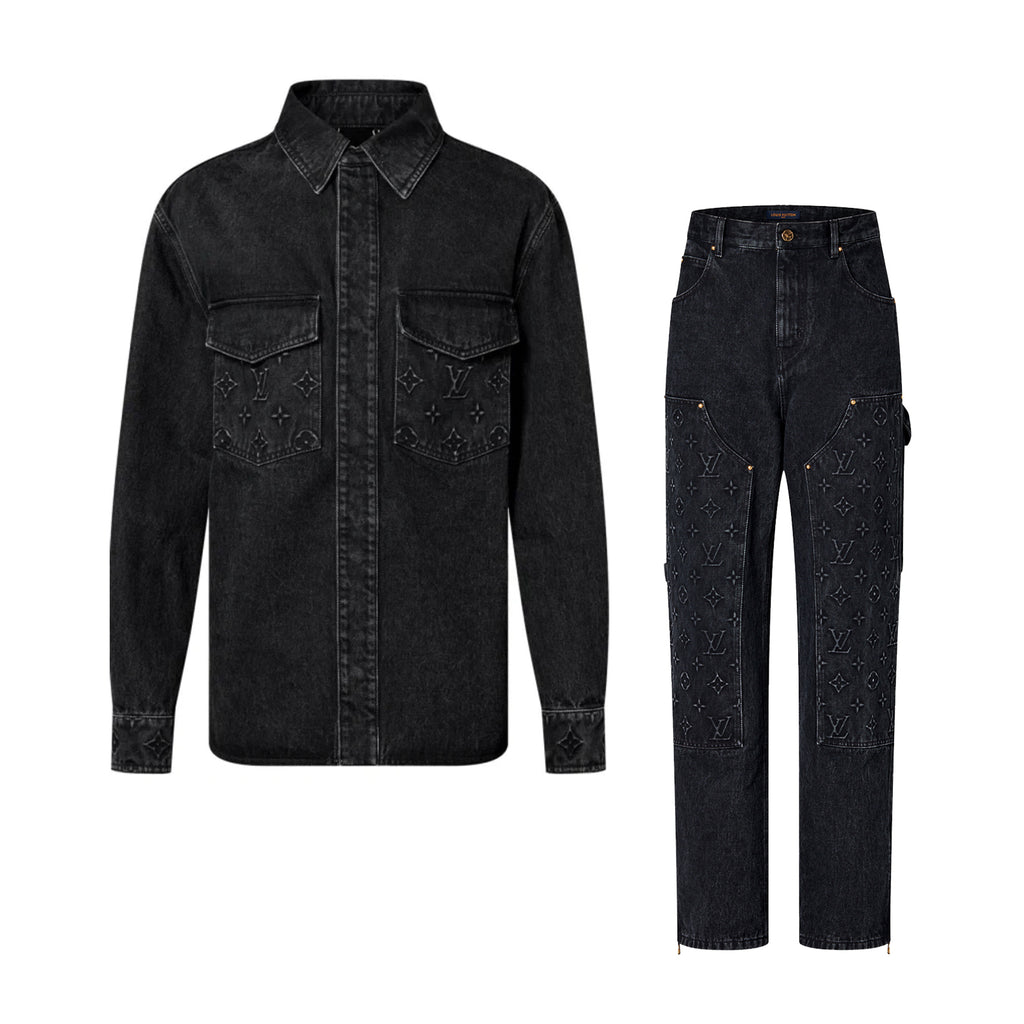 Louis Vuitton Men's Fall/Winter Three-dimensional Embossed Pocket Denim Jacket Pants Set Suit #97227