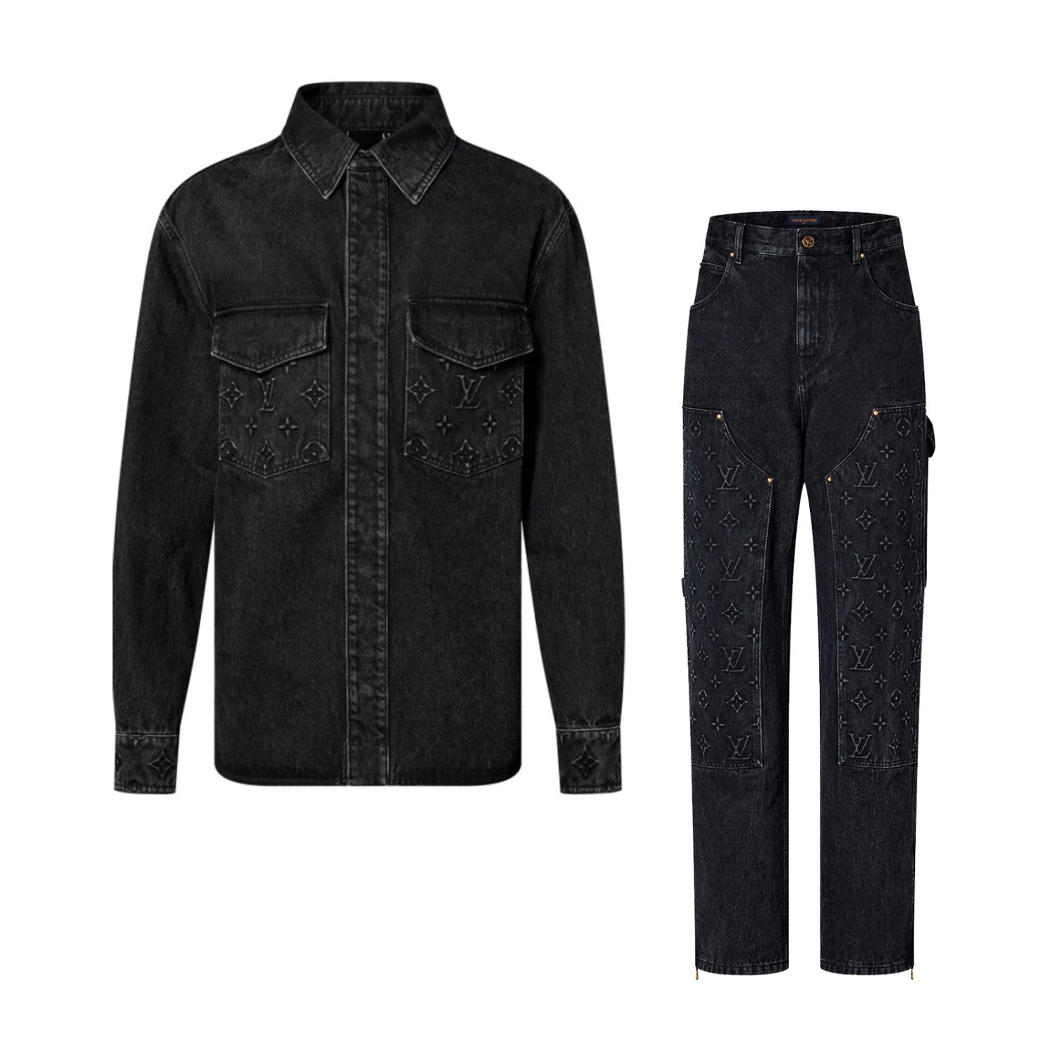 Louis Vuitton Men's Fall/Winter Three-dimensional Embossed Pocket Denim Jacket Pants Set Suit #97227