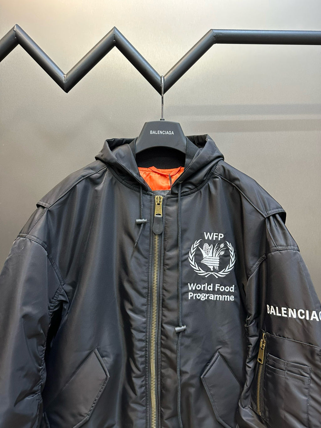 Balenciaga Men's Black Autumn/Winter Monogram Printed Loose Fit Hooded Zip Jacket #97459