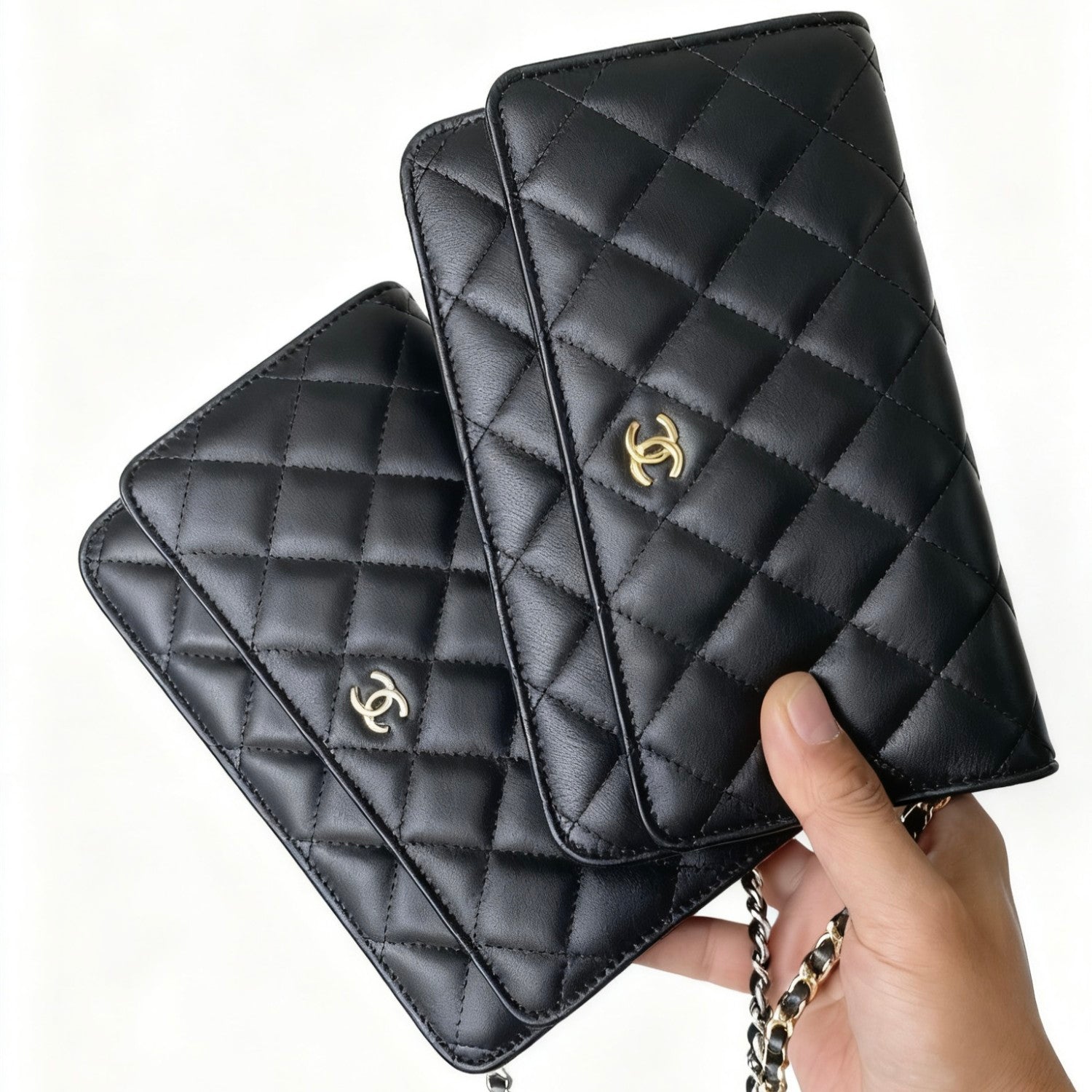 CHANEL Classic CC Logo Silver Buckle Lychee Leather Black #332724