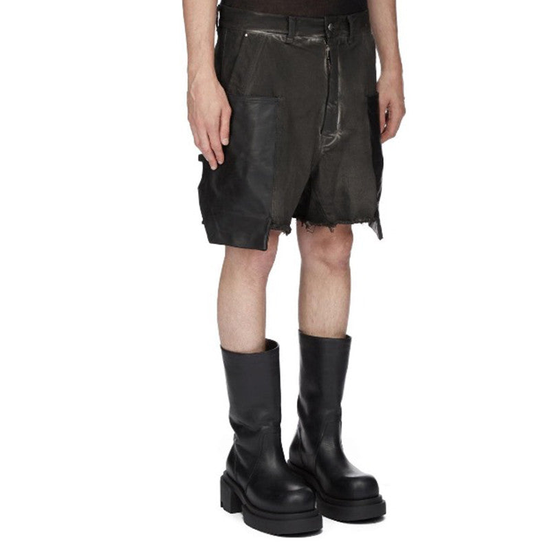 Rick Owens Men's Summer Cotton Cowhide Low Waist Zipper Loose Solid Color Casual Work Shorts Ngvp #9486