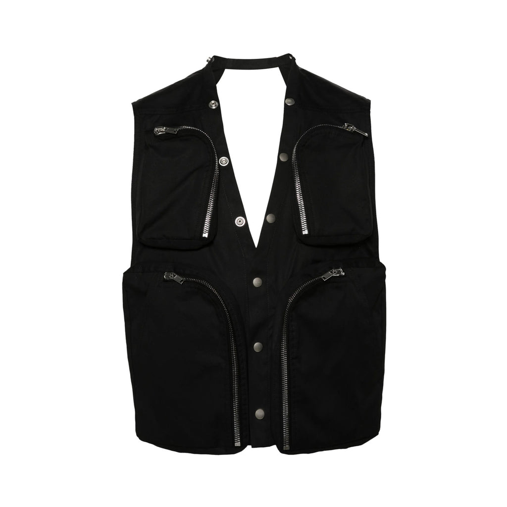 Rick Owens Men's Spring/Autumn Solid Colour V-Neck Backless Workwear Single-Breasted Vest Jacket #76954