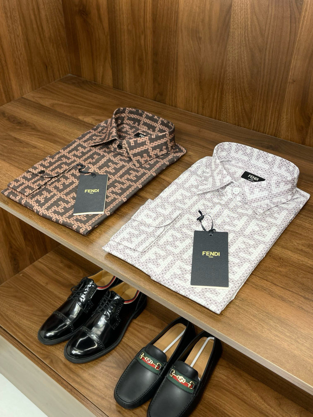 Fendi Men's Spring and Autumn Full Print Letter Print Lapel Single Breasted Long Sleeve Shirt #99179