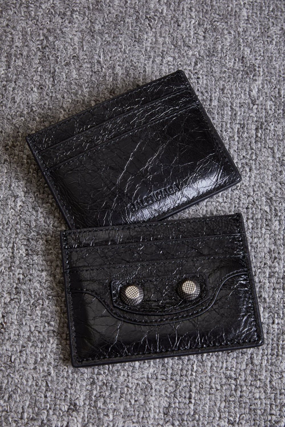 Balenciaga Le Cagole Distressed Silver Metal Accessory Logo Wallet Fine Grain Leather Card Holder Card Case Women's Black Bag Bags 764332210KR1000 Ngvp #1995